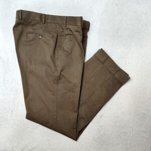 Paul Stuart Pants Mens 36x31 Brown Newton Chino Flat Front Cotton Canvas Cuffed